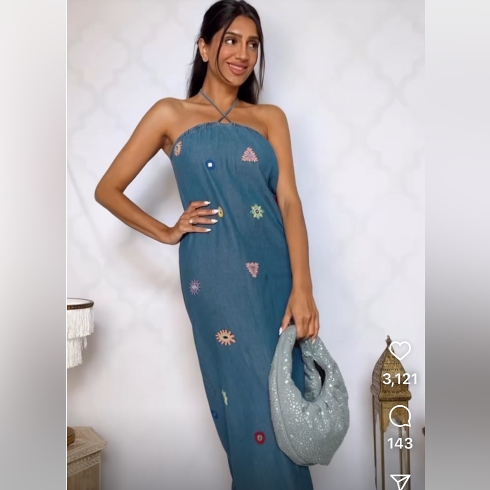 ZARA BLUE EMBROIDERED MIDI DRESS